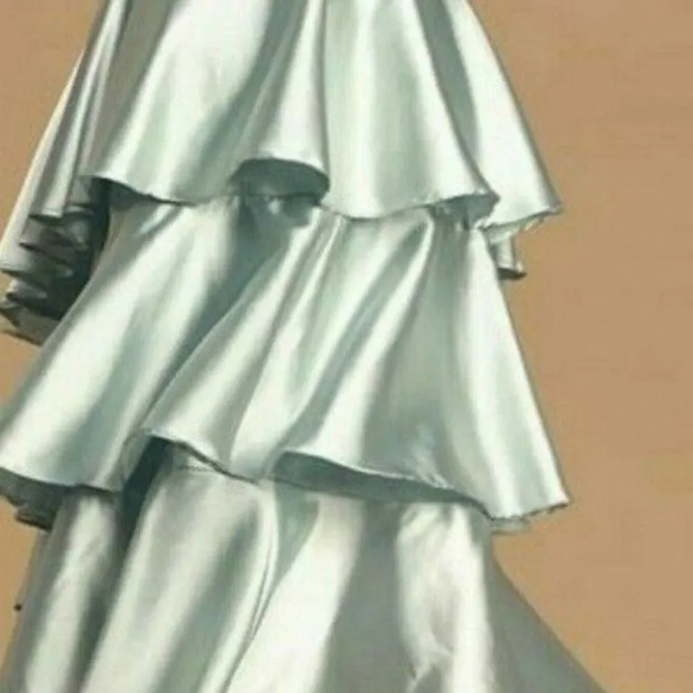 Lulus Mint Blue Satin Tiered Asymmetrical Midi Dress - Picture 6 of 14